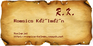 Romsics Kálmán névjegykártya